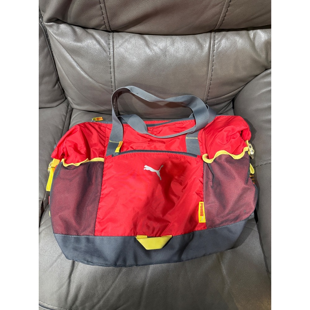 Puma Sportlifestyle Duffel Bag Red‎ Grey Yellow Athletic Gym Travel Carryall